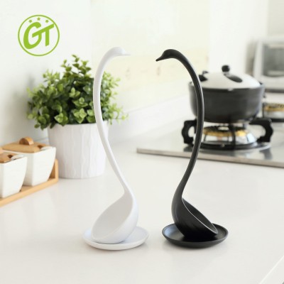 Plastic long handle standing swan shape custom cooking soup spoon