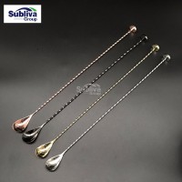 Cocktail Spoon with Muddler Base 400mm  Stainless Steel 4 color Mixing Spoon Long Handle Spoon