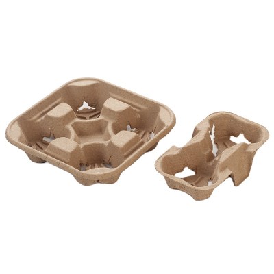 Disposable To Go Coffee Cup Holder Tray Bubble Tea Cup Holder Pulp Moulded Paper Cup Carrier