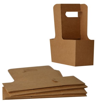 Disposable to go coffee holder brown kraft paper carrier cardboard cup holder