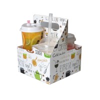 Custom logo print fold away cup carrier pulp cup carrier milk tea drink carrier